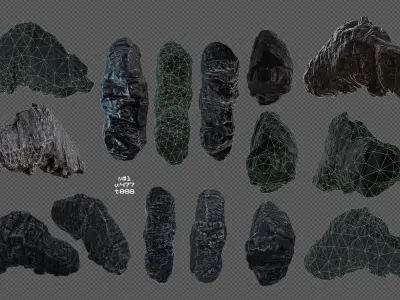 black ore rock set  Low-poly 3D model