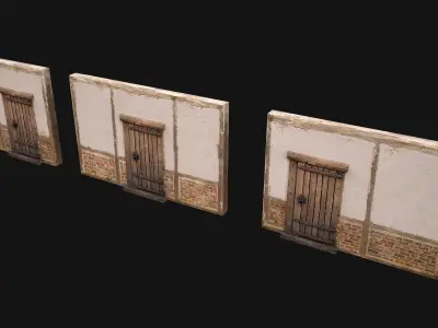 Medieval Door and Wall Low-poly 3D model