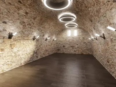 Cellar Interior V1 - Stone Vault Stone Vault with Wooden Floor 3D model