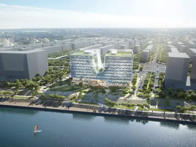 Waterfront U-Shaped Glass Office Complex with Central Atrium 3D model