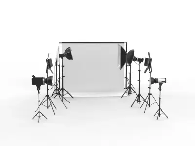 Studio Backdrop And Lights Kit Collection 3D model