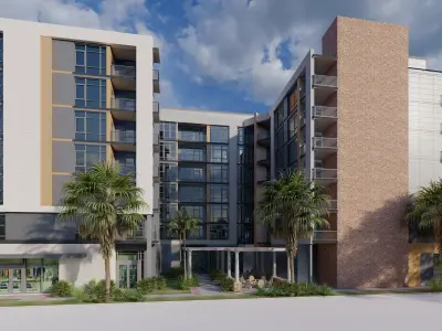 Mixed-use 6 stories multifamily over retail podium  3D model