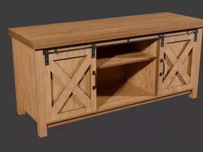 Rustic Farmhouse TV Stand with Barn Doors Low-poly 3D model