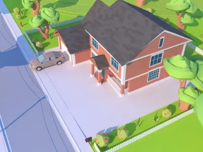 Stylized Suburb Environment Low-poly 3D model