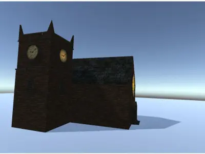 lowpoly church with clock tower Low-poly 3D model