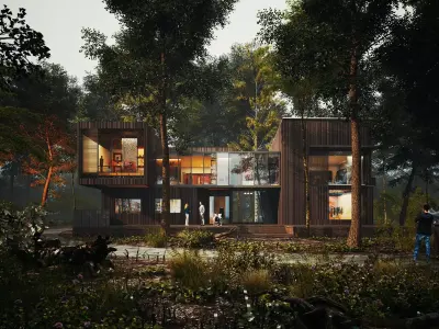 Modern Forest House Architecture Exterior 3D Model Low-poly 3D model