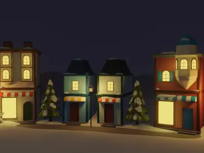 Winter town Low-poly 3D model
