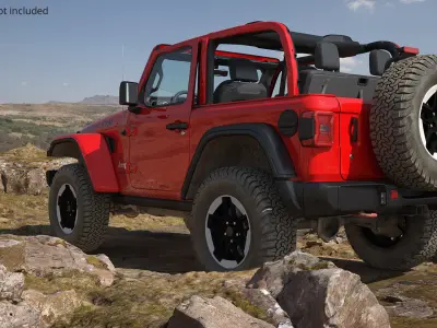  Jeep Wrangler Rock Climbing Vehicle Red Dirty Rigged for Maya 