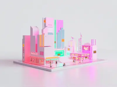 Neon Urban Square with Digital Panels model pack Low-poly 3D model