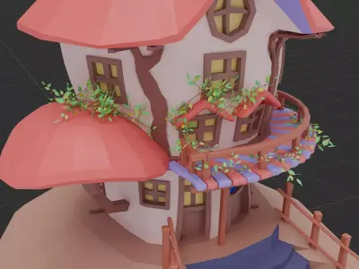 Low polygon mushroom house Low-poly 3D model