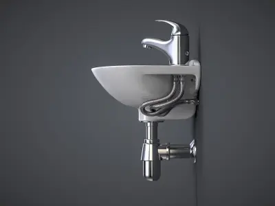 Compact Bathroom Sink with Faucet 3D model