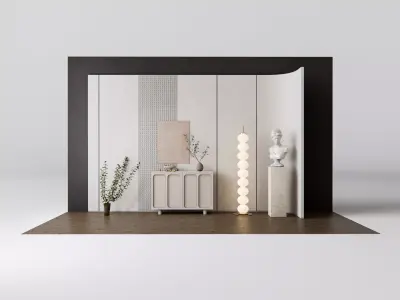 Sideboard with wall panel and flooring 13 3D model