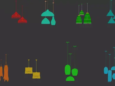 Bamboo pendant lamp set 3D model