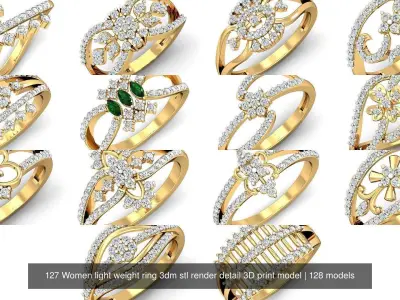 128 Women light weight ring 3dm stl render detail 3D print model 3D Model Pack
