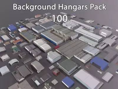 Background Hangars Pack With LODs Low-poly 3D model
