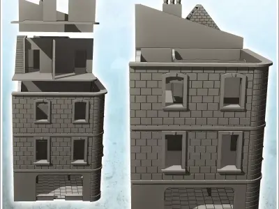 Ruined multi-storey building with store and exposed framework 23 3D print model