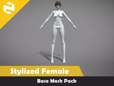 Base Mesh Pack - Stylized Female Rigged Low-poly 3D model