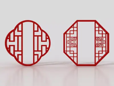 Chinese-style paper cutting Low-poly 3D model