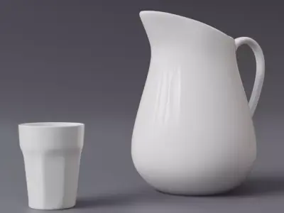 Realistic White Ceramic Jug and Cup  Free 3D model