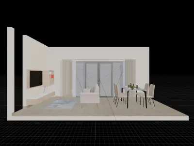 Isometric Dining Living Room Wood Theme 3D model