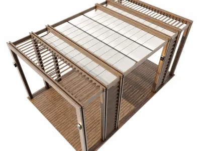 Pergola outdoor gazebo with wooden slats 3D model