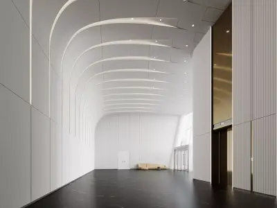 Modern Office Lobby with Curved Ceiling Lights 3D model