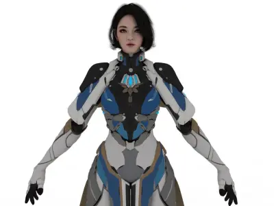 Futuristic Cyborg Girl with Airship Rigged and Animated Low-poly 3D model