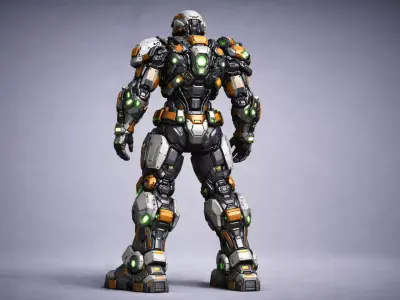 Futuristic Armored Humanoid Robot  Game Ready 3D Model-2 3D model