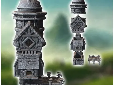 Medieval observatory with dome and wooden pontoon 33 - Medieval  3D print model