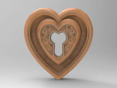 Heart-Shaped Keyhole Lock Baroque Backplate for Door Drawer 3D print model