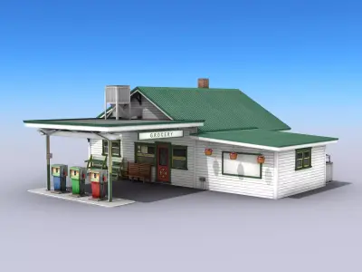 Gas Station With Grocery Low-poly 3D model