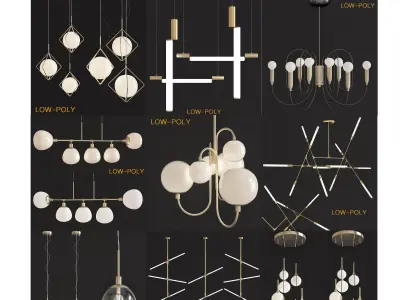 Chandelier 3d model collection 10 Pieces Low-poly 3D model