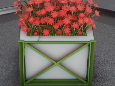 City Flower Pot with Red Flowers - Object 1 Low-poly 3D model