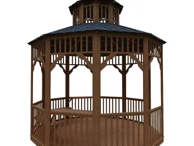 wooden pargola and pargola 3D model Low-poly 3D model