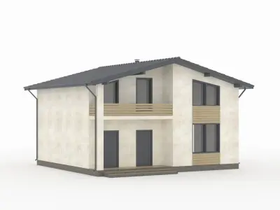 A modern residential house with a slanted roof 3D model
