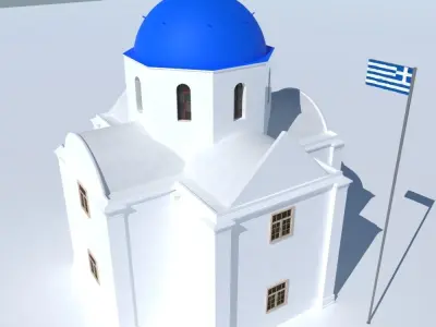 Blue Dome Church in Santorini Low-poly 3D model