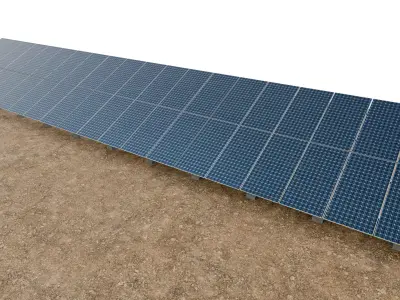 Lowpoly Ground Mounted Solar Panels-20 Rows of PV Modules Low-poly 3D model