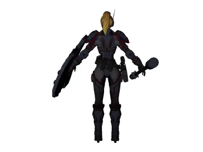  Rigged Futuristic Warrior with Shield  Weapon Female Soldier Low-poly 3D model