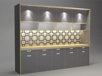 Kitchen Model cabinet with lights and shelves 3D model