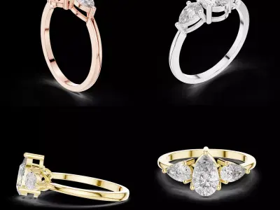 Pear Trilogy Diamond Ring 3D Model 3D print model