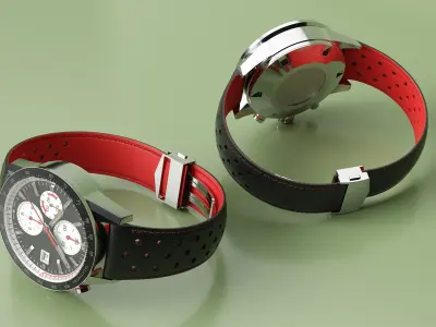  Dual Tone Racing Watch Black Red Strap 