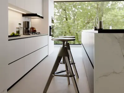 Modern White Marble Kitchen with Island 3D model