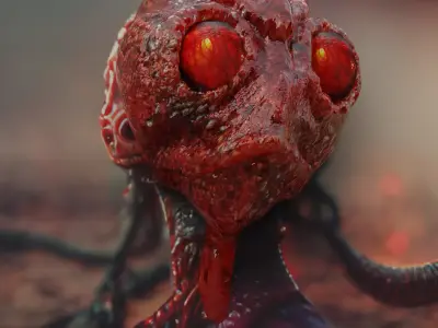 Alien Head - rigged - animated 3D model