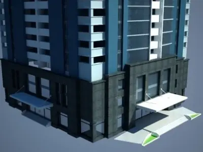 Apartment 1 high rise building in middle of park 3D model