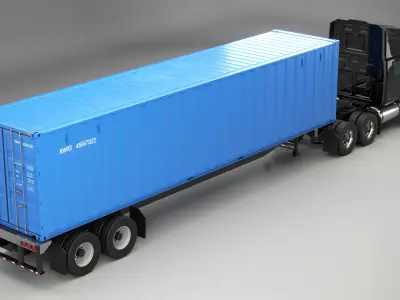  Generic Semi Truck with ISO Shipping Container Trailer 