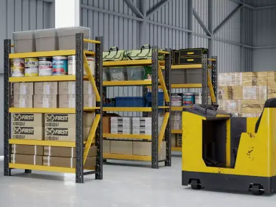 Industrial Warehouse Storage Shelving Set Low-poly 3D model