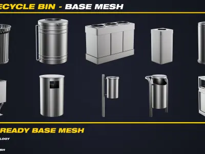 30 Recycle Bin Base Mesh - VOL 01 - Game Ready  Low-poly 3D model