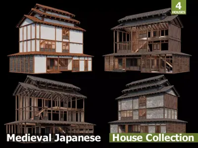 Medieval  Japanese Houses  - 4K Textures Game Ready Low-poly 3D model order