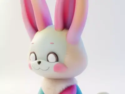 Cute Gradient Bunny 3D Iridescent Character Rainbow Low-poly 3D model