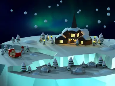 Lapland iceberg with christmas village Low-poly 3D model
